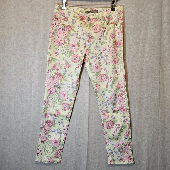 Liverpool Jeans Lemon Creme Yellow Floral Slim Fit Ankle Length Size 10 - Picture 1 of 10